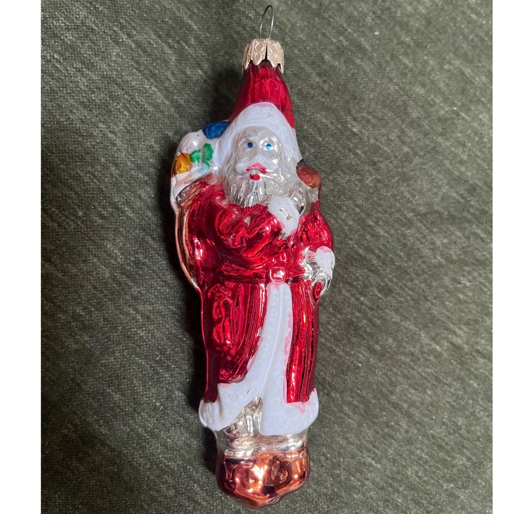Vtg Hand blown painted‎ glass Old World Santa West Germany Christmas ornament
